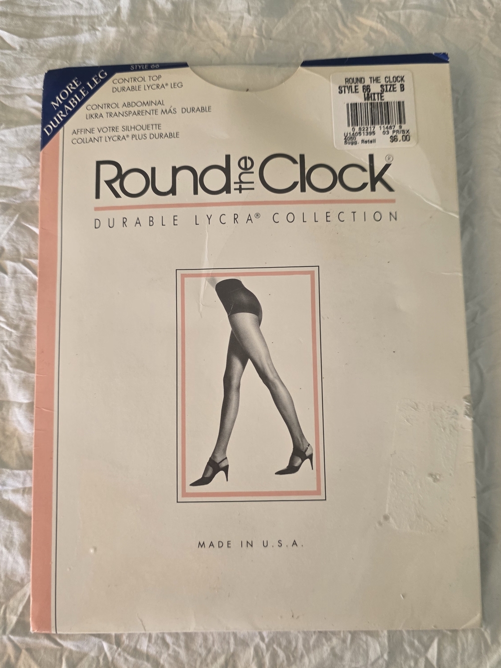 Vtg Round the Clock Style 66 Durable Lycra Collection Pantyhose Size B White